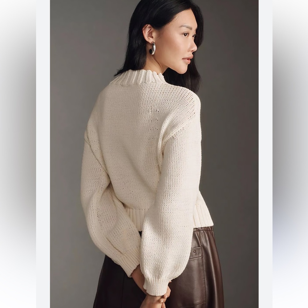 NWT RARE Anthropologie Pippa Mock Neck Icon Horse Sweater Crop Bubble Sleeve - M - Picture 5 of 11